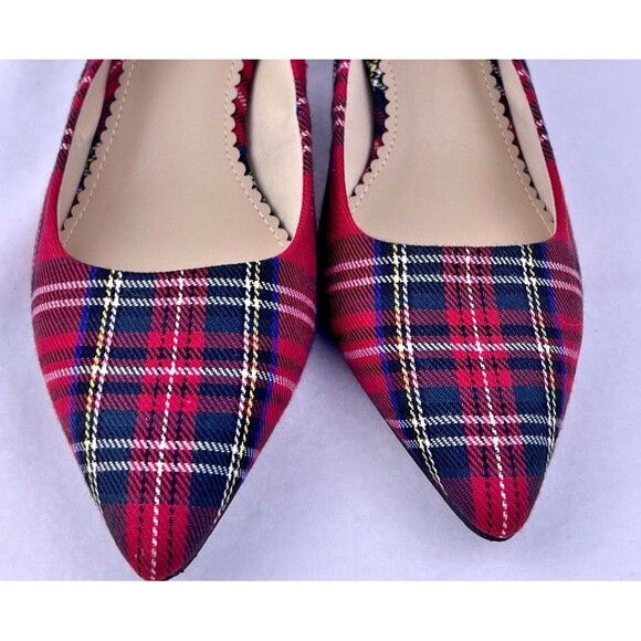 Isaac Mizrahi New York Tartan Red Plaid Slingback Kitten Heels Womens 8 Holiday - Picture 5 of 14